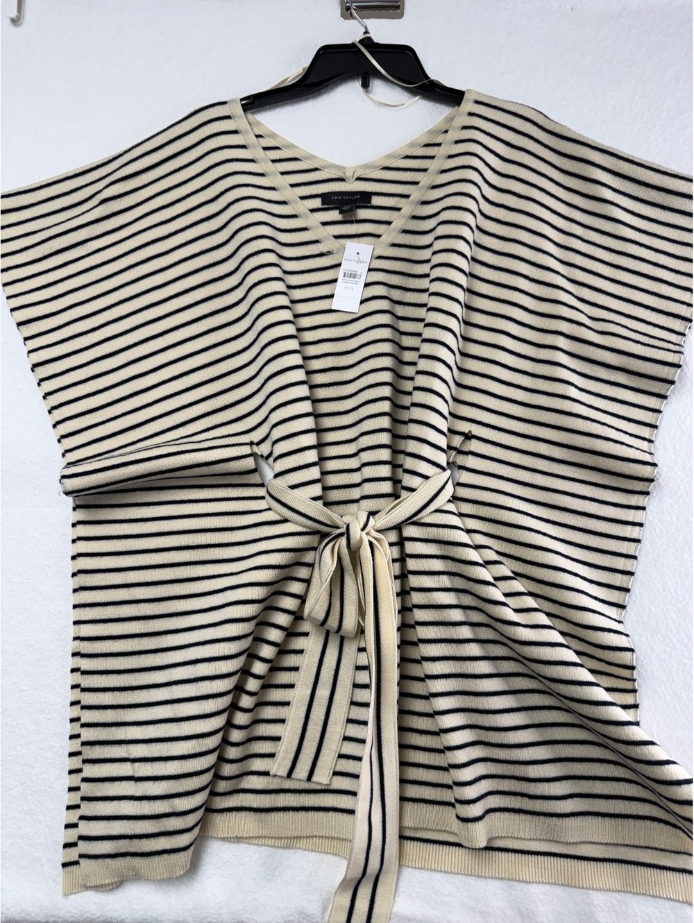 Ann Taylor Women's Striped Belted Sweater Tunic, Size XS/S, Cream and Black